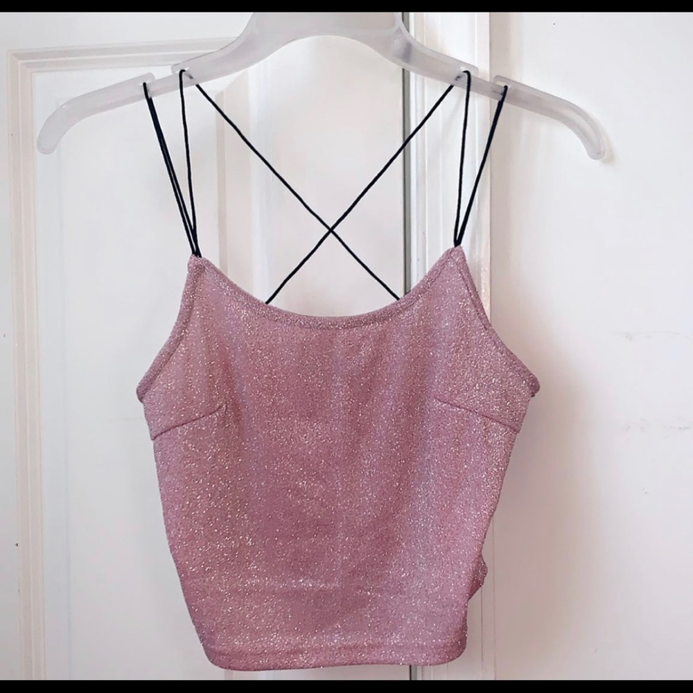 Crossed back cropped glitter tank
